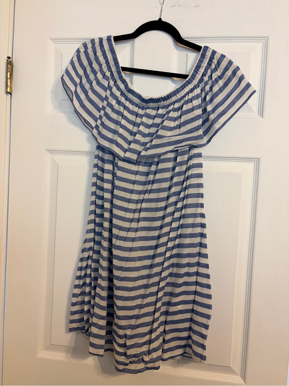 Forever 21 Blue and White Striped Off-Shoulder Mini Dress